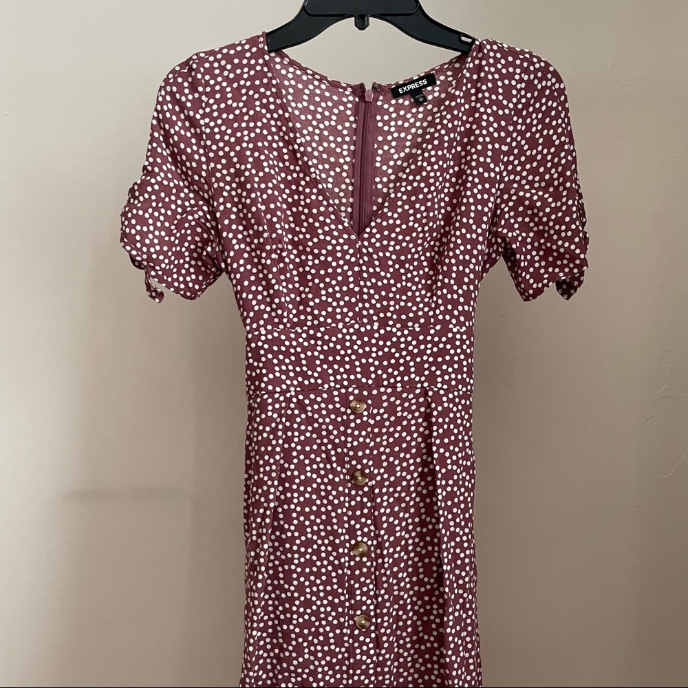 Express Retro Mauve Polka Dot Dress - Picture 3 of 6